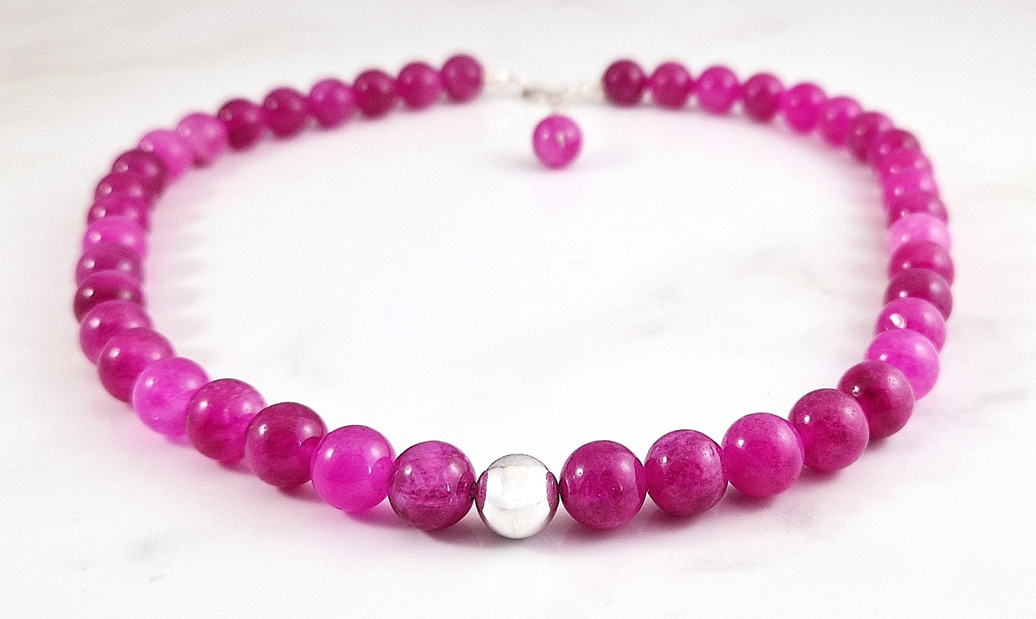 Halsband Cerise-rosa Afrikanska Agater & Silver