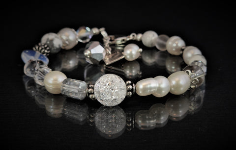 Armband Vita Pärlor och Stenar & Swarovski-kristaller